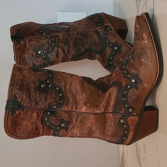 Ariat Leather Brown Textured Tooled Studded Snip Toe Western Cowgirl Boots 9.5 - Picture 2 of 16